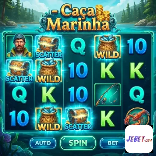Tela do jogo Caça Marinha na plataforma jebet com símbolos e prêmios.