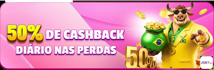 Promoção de 50% de cashback diário no jebet para jogadores.