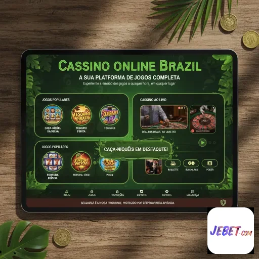Jogos de cassino online da plataforma jebet exibidos em tablet.