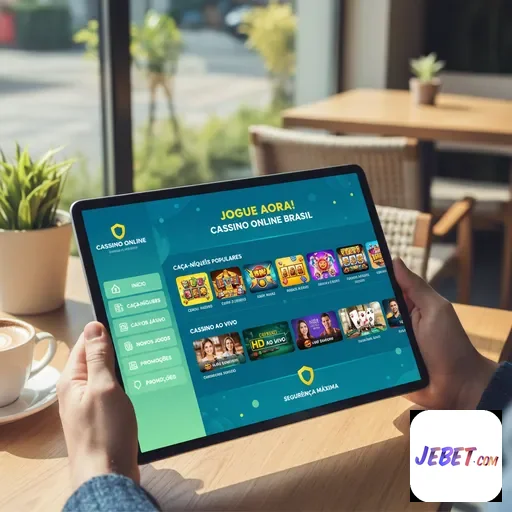 Jogadores explorando jogos de cassino na jebet em tablet.