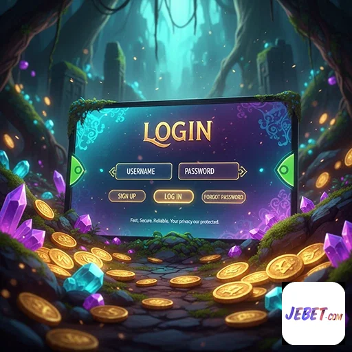 Tela de login do aplicativo jebet com campos de senha e usuário.