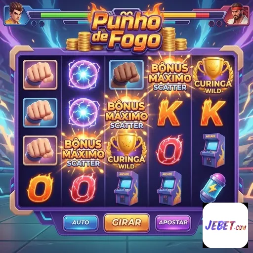 Tela do jogo 'Punho de Fogo' na jebet, destacando bônus.