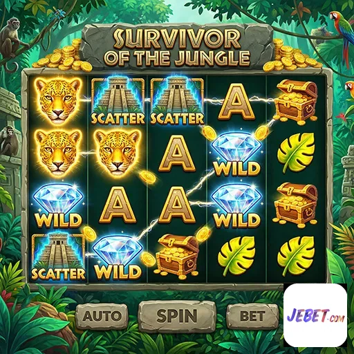 Conjunto de símbolos do jogo de slot Survivor of the Jungle no jebet.