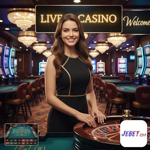 Atendente sorridente em cassino ao vivo no jebet.