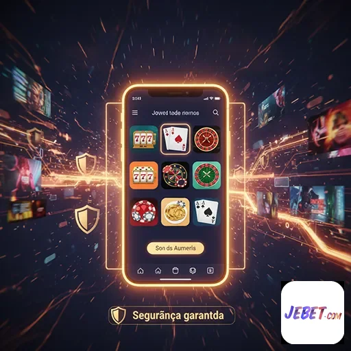Celular exibindo jogos VIP no jebet com segurança garantida.