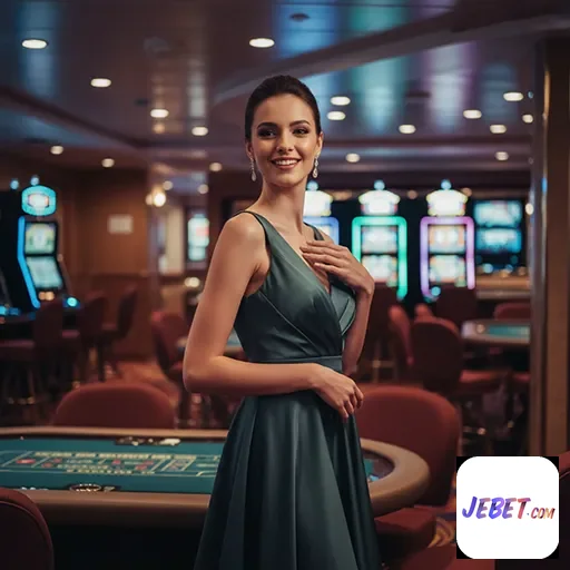 Mulher sorridente em ambiente de cassino, acesso VIP no jebet.