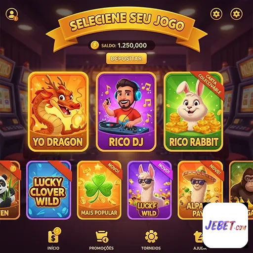 Tela do Jebet com jogos e saldo do usuário em destaque.