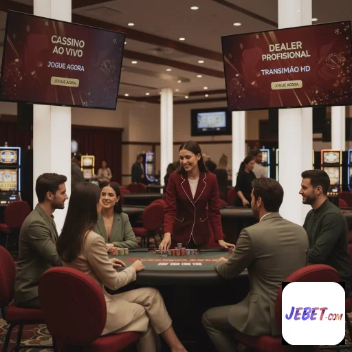 Jogadores em mesa de cassino ao vivo na jebet com dealer.